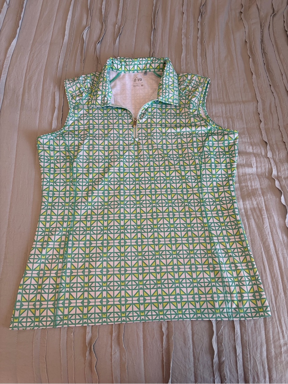 Nivo Sleeveless Green Geometric Golf Polo | Size L
